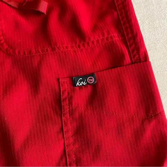 KOI Lite Peace 6-Pockets Straight Leg Cargo Scrub Pants, Women’s XS Tall, Red - Picture 3 of 9
